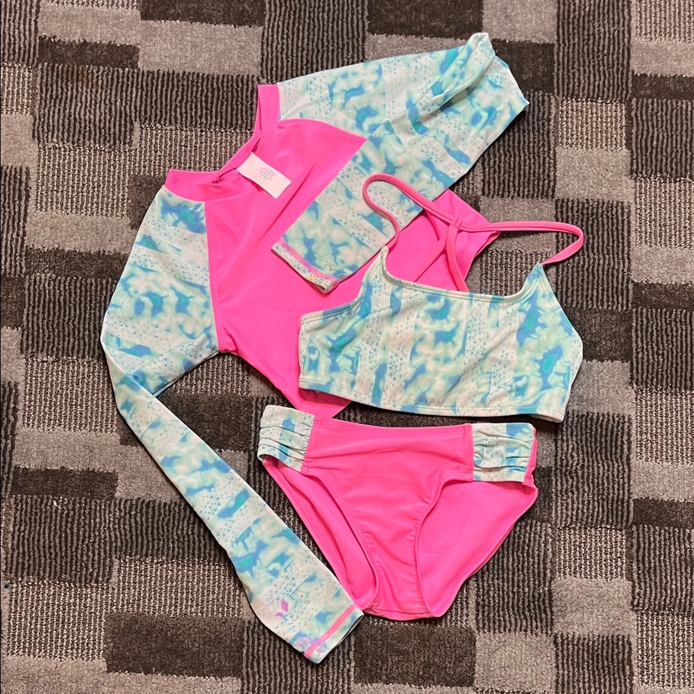 More Than Magic Pink and Aqua Kids Swim Rashguard Set